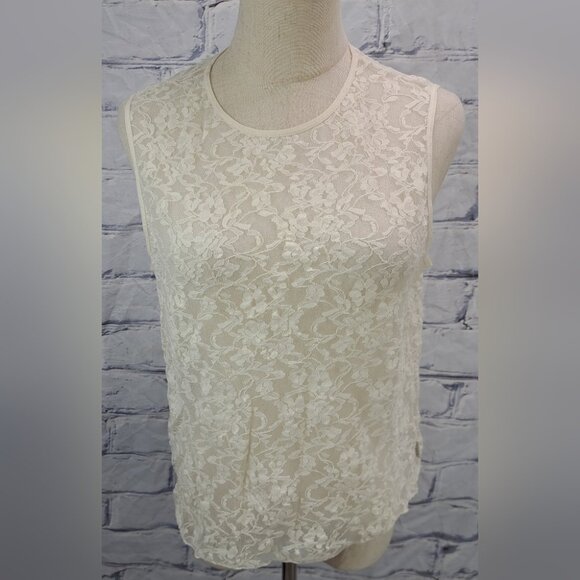 NEW DKNY Underwear Womens Tank Top Lace 100% Nylon Cream Mesh Sheer Floral Large - Picture 1 of 14